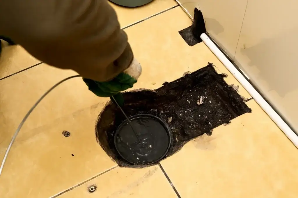 Limpeza de caixa sifonada para eliminar cheiro a esgoto na casa de banho em apartamento no Porto