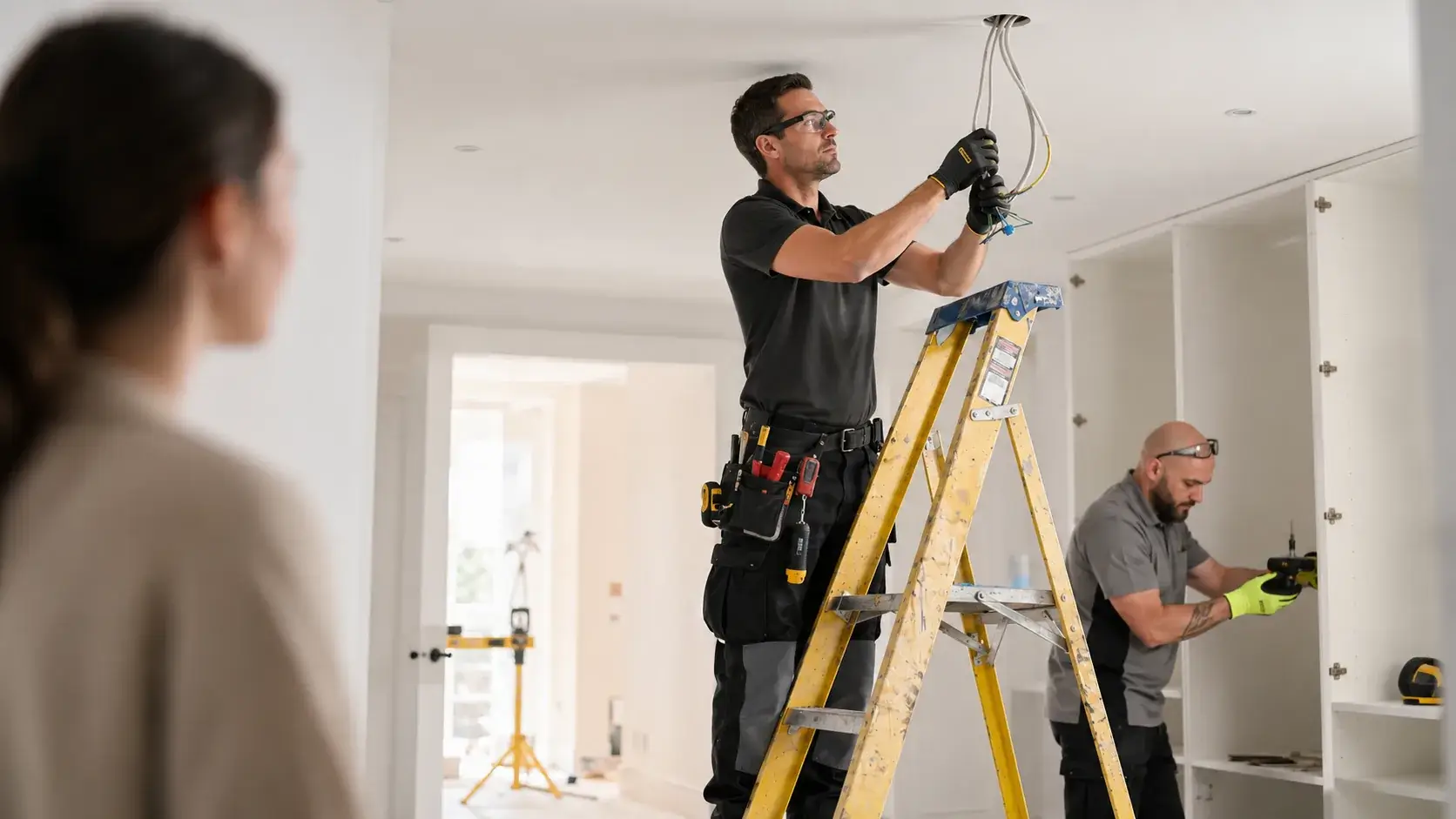 Professional electrician carrying out electrical work in Porto